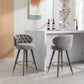 Luthiana - Set of 2 - 28" Gray Velvet Counter Height Bar Stools with 360° Swivel, Backrest, Footrest, and Solid Wood Legs