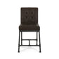 Naya – Set of 2 – 24" Dark Brown Upholstered Counter Stools with Industrial Metal Frame and Piping Details