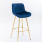 Havrynn - Set of 2 - 30" Blue Velvet Counter Stools with Golden Legs and Chrome Footrest, Modern Design