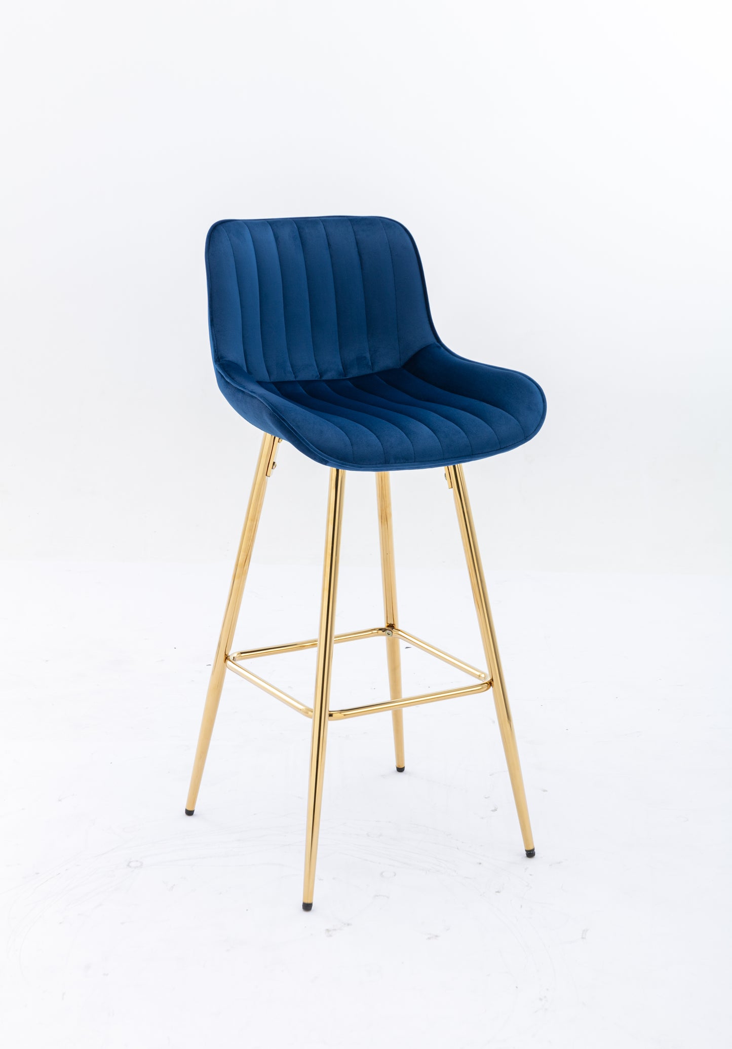 Havrynn - Set of 2 - 30" Blue Velvet Counter Stools with Golden Legs and Chrome Footrest, Modern Design