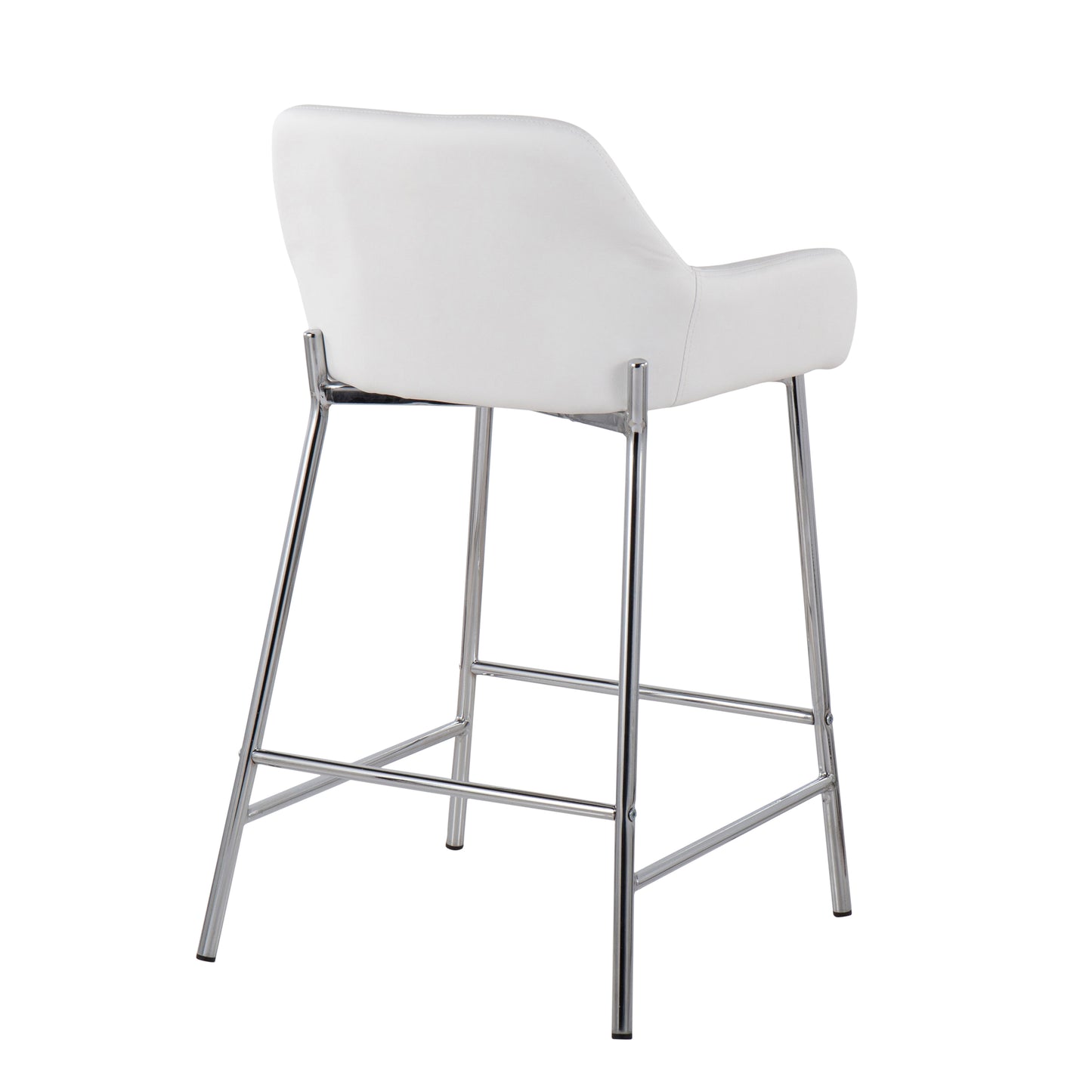 Astraea - Set of 2 - 24" White Faux Leather Counter Stools with Chrome Metal Frame