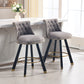 Evra - Set of 2 - Dark Gray Velvet Bar Stools with 360° Swivel, Rivet Detailing, and 26" Seat Height