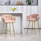Counter Height Bar Stools Kitchen Island Counter Bar Stool With Hand - Wave Back, Golden Chromed Base And Footrest (Set of 2) - Pink