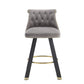 Evra - Set of 2 - Dark Gray Velvet Bar Stools with 360° Swivel, Rivet Detailing, and 26" Seat Height