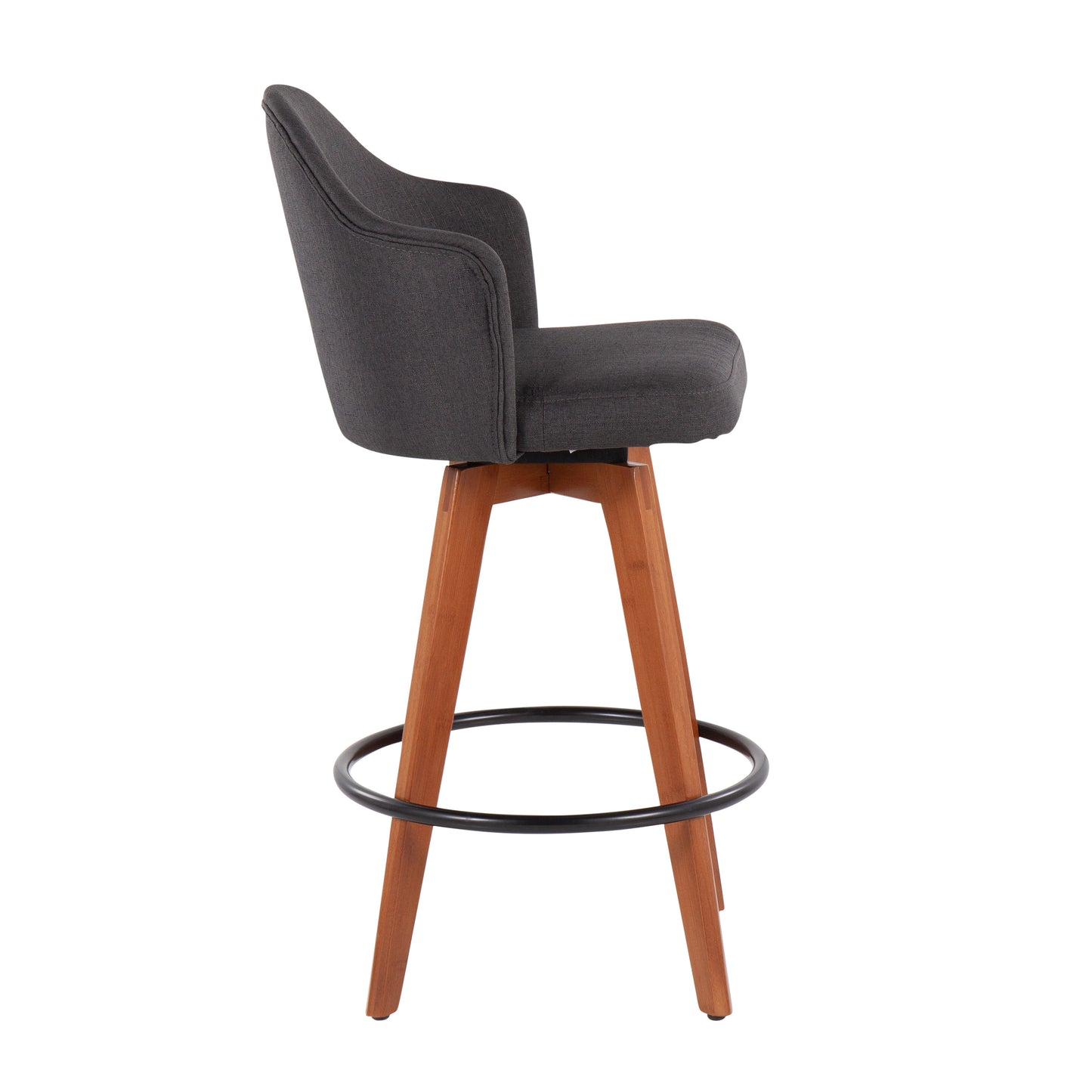 Velin - Set of 2 - 24" Charcoal Fabric Counter Stools with Walnut Bamboo Legs and Swivel Design