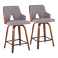 Stanwick - Set of 2 - 24" Mid-Century Modern Swivel Counter Stools with Walnut Wood Back & Grey Fabric Cushioned Seat