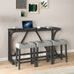 Avignon - Set of 4 - 24" Industrial Bar Table (59" x 19") with 3 Ergonomic Stools, Grey and Black Finish