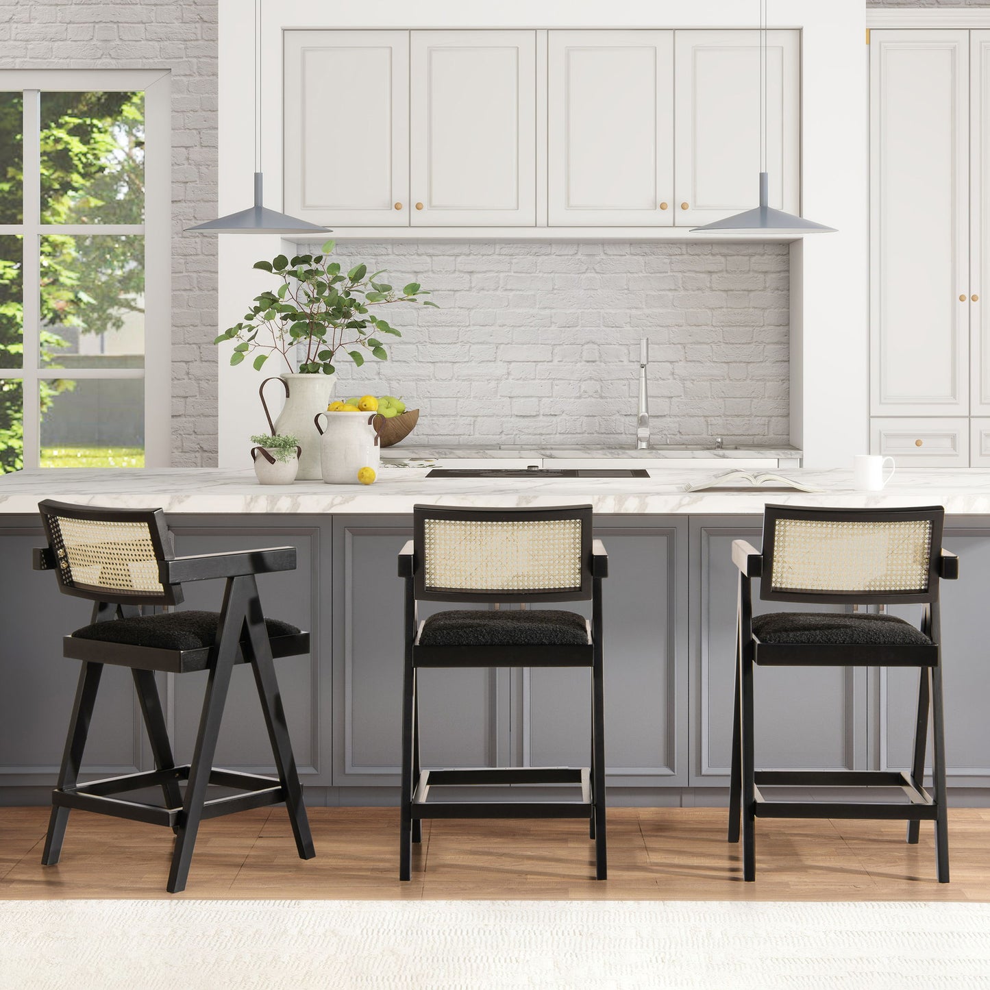Milan - Modern Webbing Back Stool With Arms (Set of 3)
