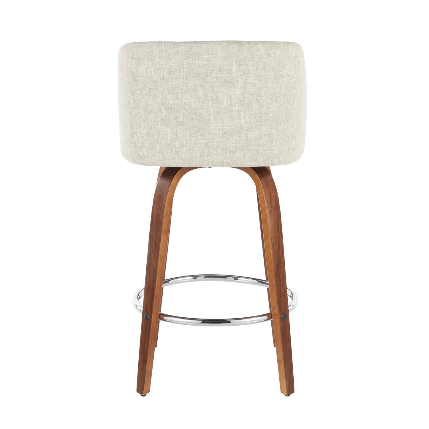 Tavronis - Set of 2 - 24" Mid-Century Modern Walnut Counter Stools with Cream Fabric Upholstery