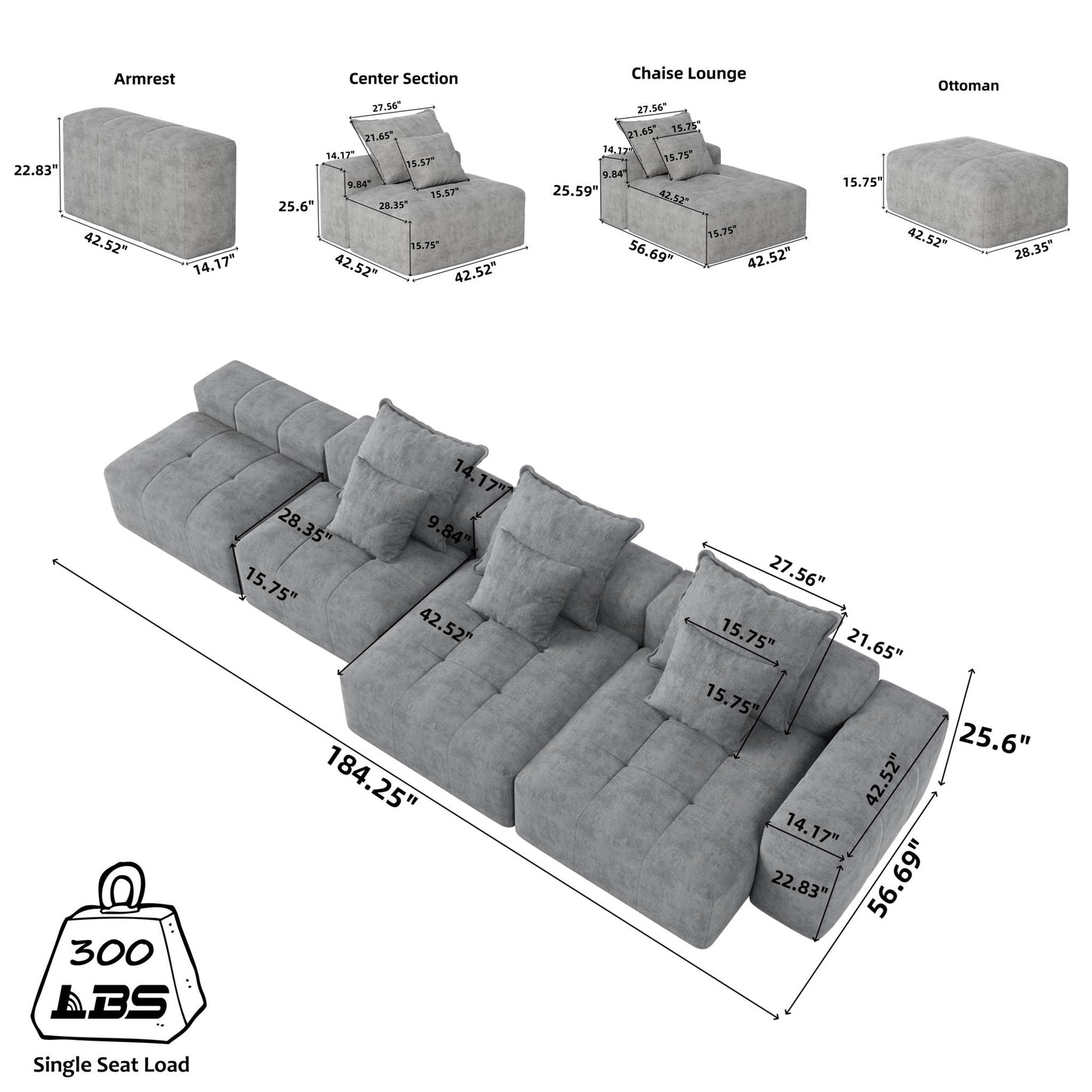 Modern Oversized Diy Combination, Modular Sectional Sofa With Pillows