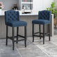 Vera - Set of 2 - 24" Navy Blue & Dark Brown Fabric Tufted Wingback Counter Stools with Nailhead Accents