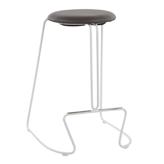 Crosley - Set of 2 - 26" White Steel & Grey Faux Leather Contemporary Counter Stools for Modern Dining & Bar Seating