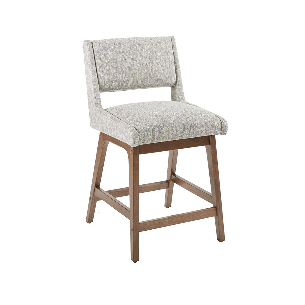 Montara - Set of 2 - 25" Light Grey Counter Stools with Pecan Wood Finish, Upholstered Seat, 4.75" Thick Cushion, and 300 lbs Weight Capacity