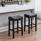 Hazelwood - Set of 2 - 29" Black Faux Leather Counter Height Stools - Backless Farmhouse Design - Comfortable Bar Chairs for Kitchen