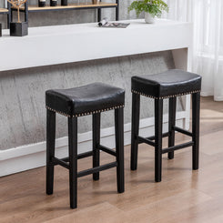 Hazelwood - Set of 2 - 29" Black Faux Leather Counter Height Stools - Backless Farmhouse Design - Comfortable Bar Chairs for Kitchen