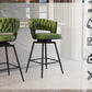 Wistova - Set of 2 - 26" Green Linen Woven Swivel Bar Stools with Black Metal Base, Backrest & Footrest