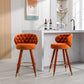 Miple - Set of 2 - 28" Orange Velvet Swivel Counter Height Bar Stools with Backrest, Footrest, and Solid Wood Legs, Retro Style