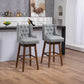 Eric - Set of 2 - 30" Gray Linen Swivel Bar Stools with Button-Tufted Backrest, Solid Wood Legs, Seat Height