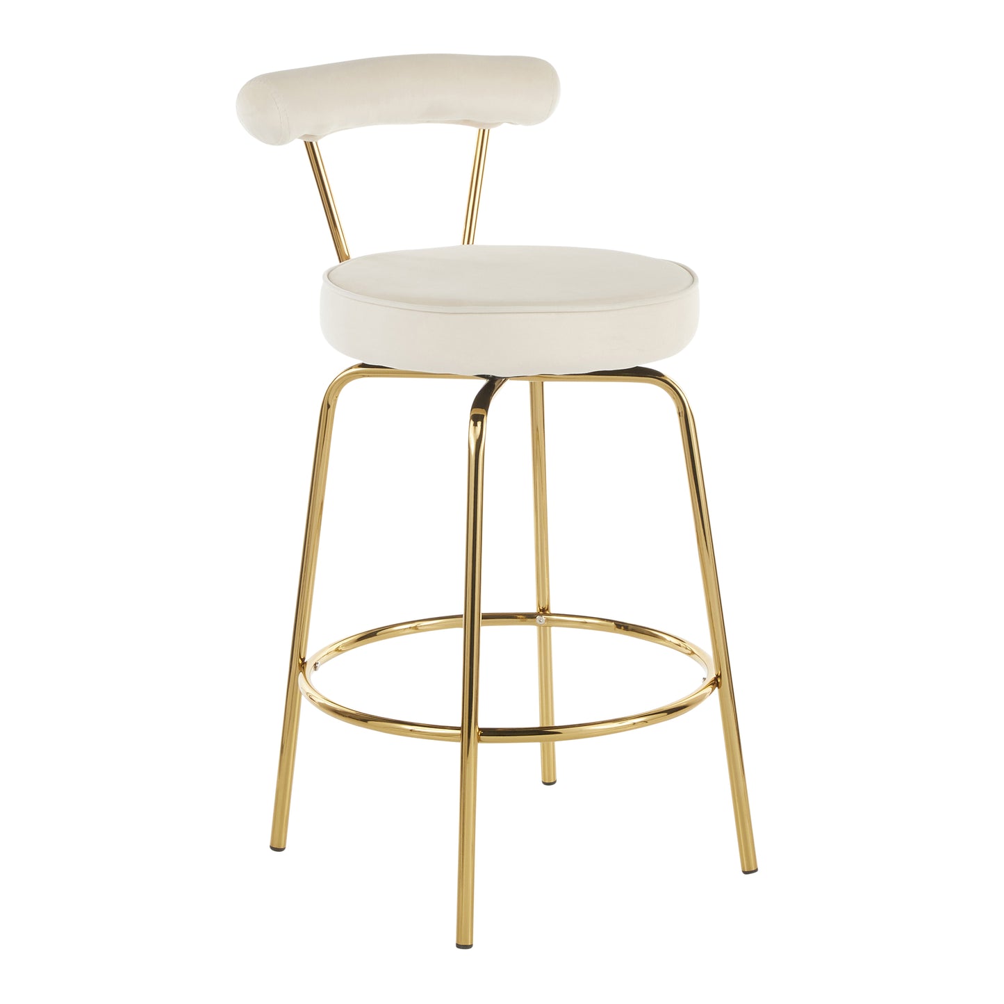 Remington - Set of 2 - 33.75" Gold Metal Counter Stools with Cream Velvet Upholstery