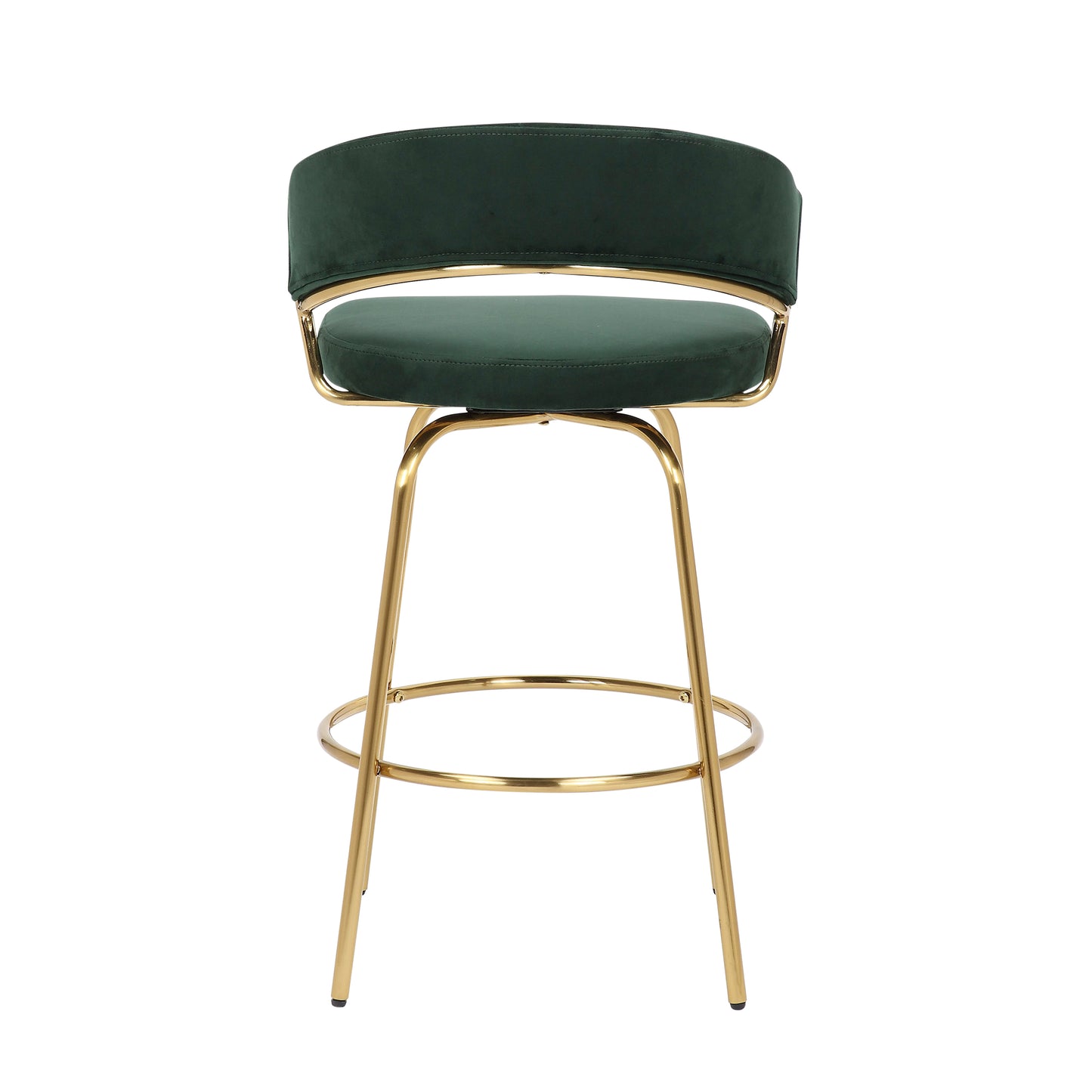 Luxaris - Set of 2 - 23" Green Velvet Upholstered Glam Counter Stools with Gold Metal Frame, Fixed-Height