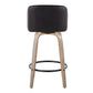 Toriano - Set of 2 -18" Light Grey Wood & Black Faux Leather Swivel Counter Stools with Round Black Metal Footrest