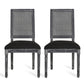 French Country Dining Chair With Rectangular Cane Backrest And Smooth Upholstered Seating
