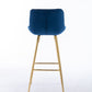 Havrynn - Set of 2 - 30" Blue Velvet Counter Stools with Golden Legs and Chrome Footrest, Modern Design