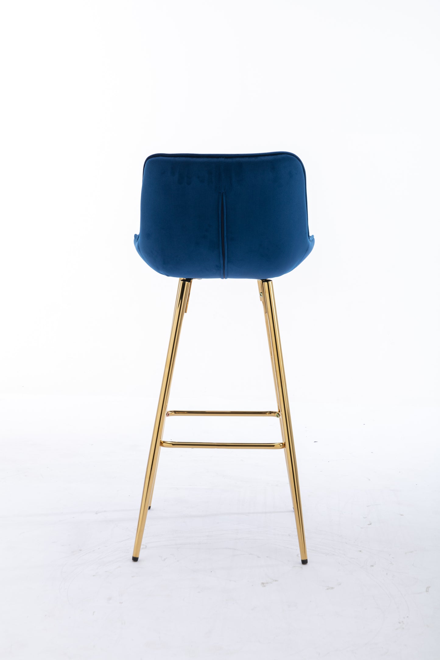 Havrynn - Set of 2 - 30" Blue Velvet Counter Stools with Golden Legs and Chrome Footrest, Modern Design