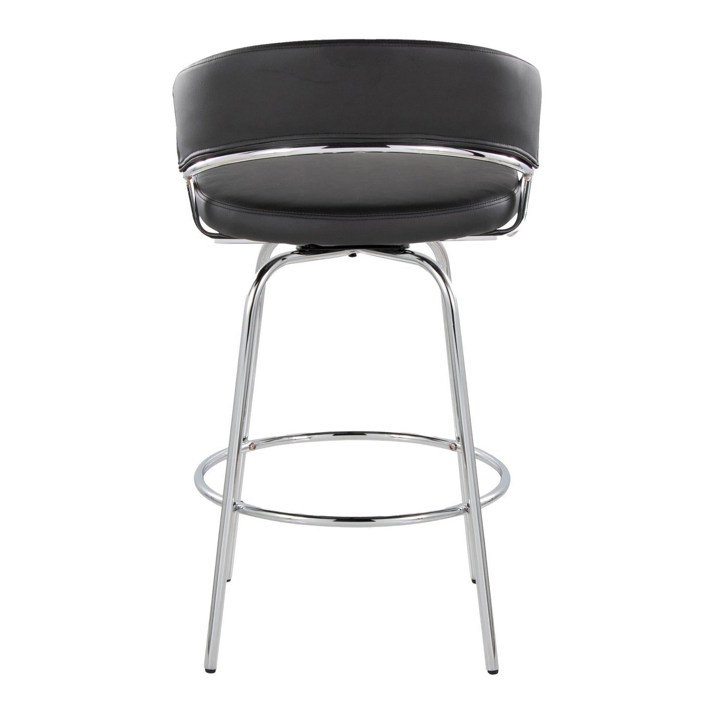 Alinae - Set of 2 - 26" Fixed-Height Swivel Counter Stools, Black Faux Leather & Chrome Metal Frame, Modern Bar Stools for Kitchen or Dining