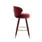 Cylvara - Set of 2 - 28" Claret Red Velvet Counter Height Bar Stools with Solid Wood Legs and 360° Swivel