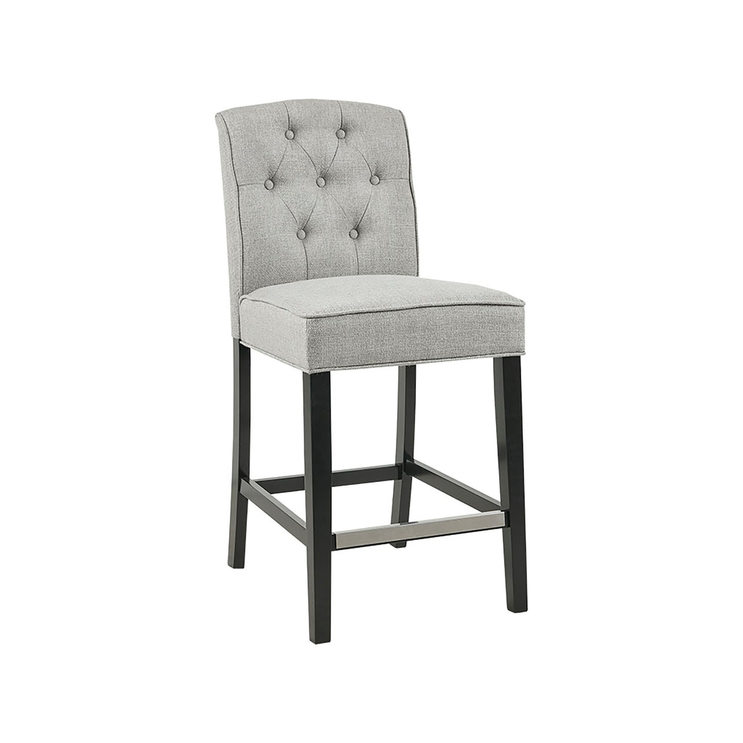 Malyvora - Set of 2 - 26" Light Grey Tufted Counter Stools with Black Wood Legs, Stylish and Comfortable Seating for Modern Kitchens and Dining Spaces