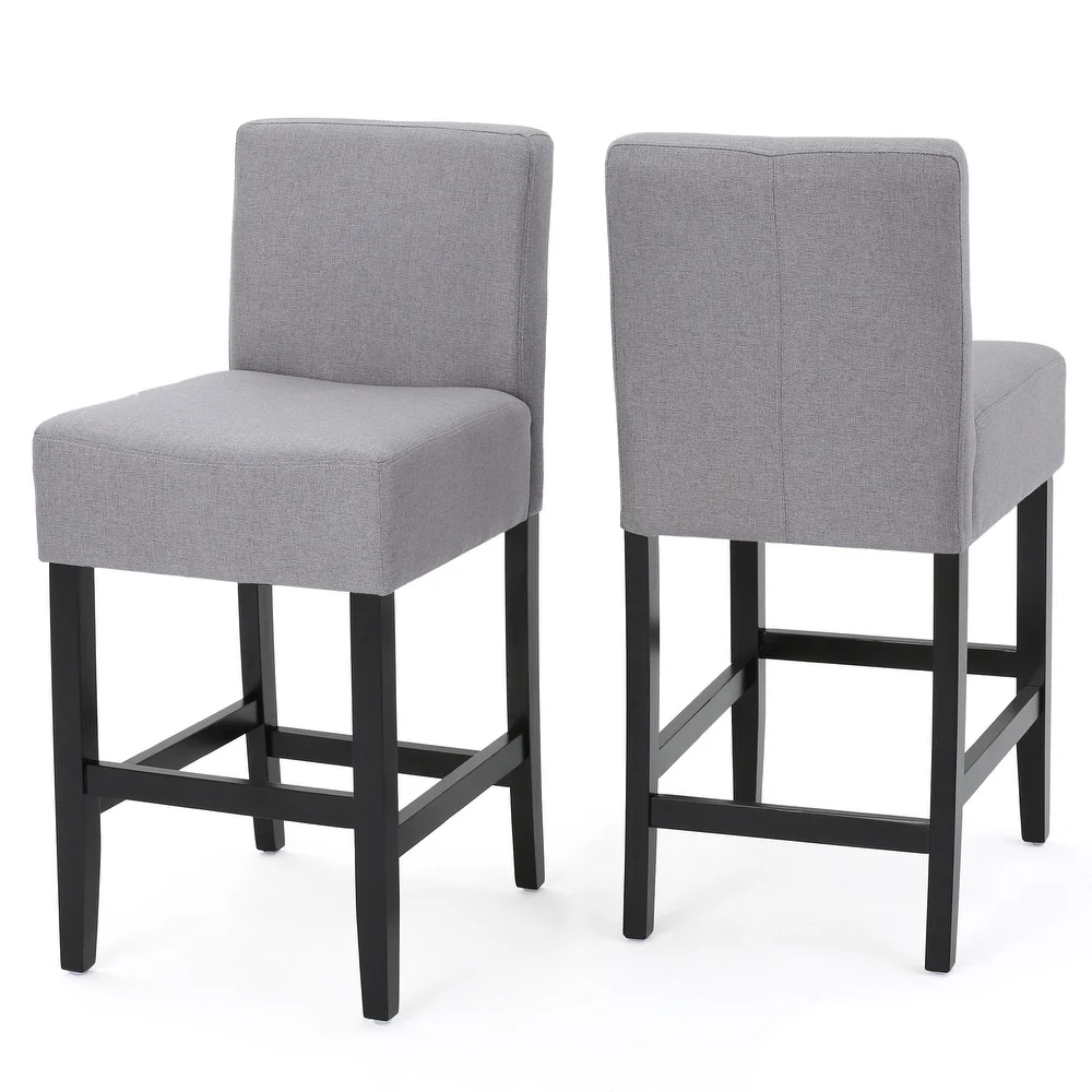 Zamiro - Set of 2 - 24 Light Grey Upholstered Counter Stools with Solid Wood Legs