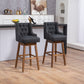 Marthlian - Set of 2 - 25" Navy Linen Counter Height Bar Stools with 360° Swivel, Footrest, Solid Wood Legs, and Retro Style for Kitchen or Dining Room