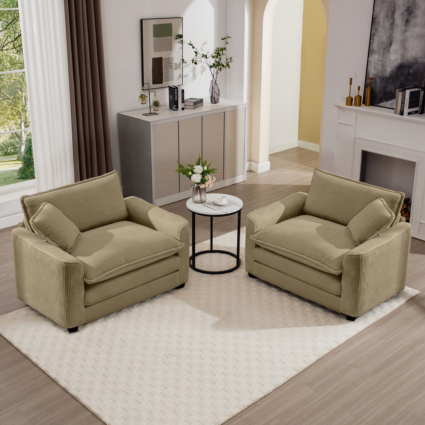 Modern Classic Fabric Single Chair Deep Seat Sofa With Pillow