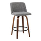 Telrinas - Set of 2 - 20" Mid-Century Modern Fixed-Height Counter Stools with Walnut Wood Frame, Grey Fabric, and Round Black Footrest