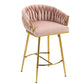 Calista - Set of 2 - 26" Pink Velvet Counter Height Bar Stools with Hand-Wave Back, Golden Chrome Base, and Footrest