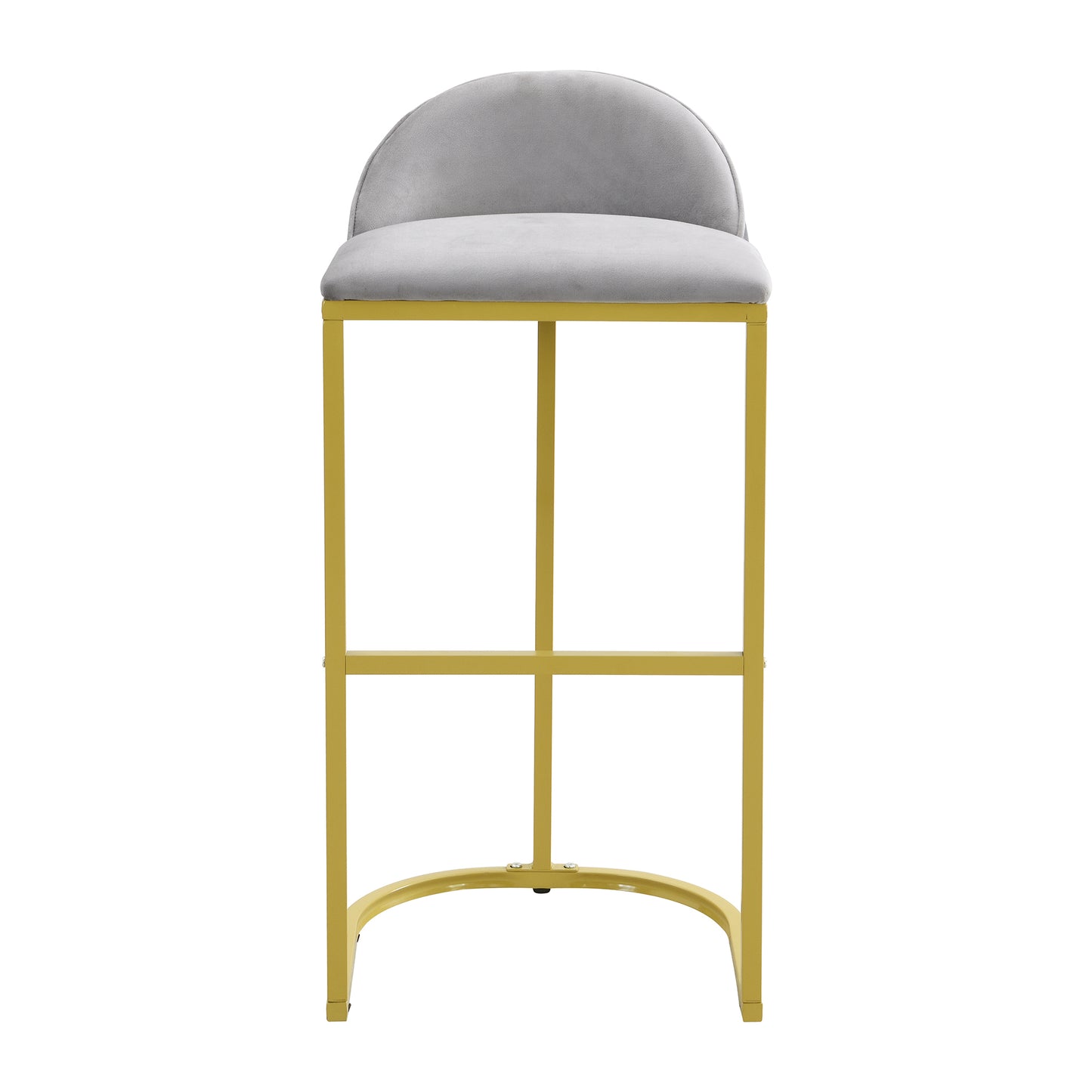 Thaddeus - Set of 2 - 30" Grey Velvet Upholstered Bar Stools with Gold Metal Frame, Padded Backrest, and Footrest