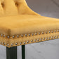 Golden Velvet - Set of 2 - 23.6" Upholstered Bar Stools with Button Tufted Design, Chrome Nailhead Trim & Wooden Legs