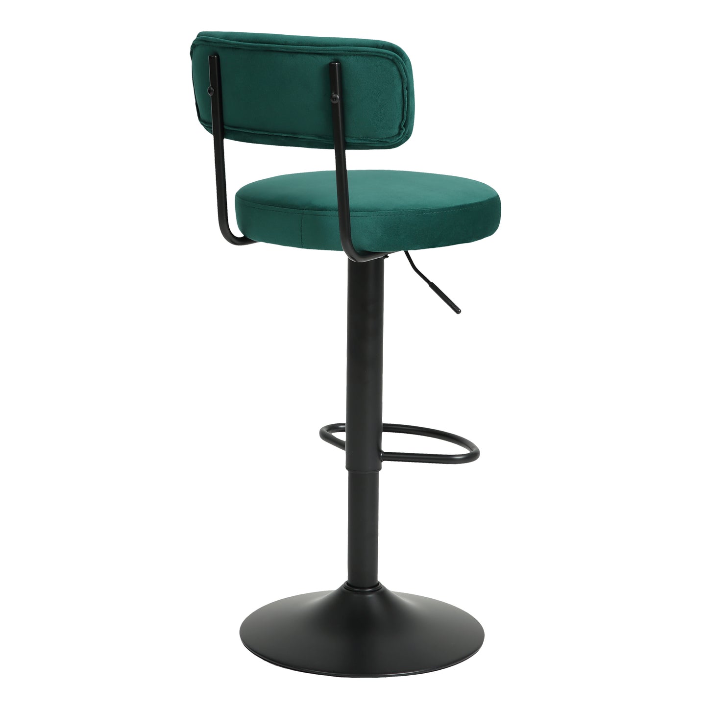 Hendrio - Set of 2 -  24.5"-30.5" Green Velvet Adjustable Bar Stools with Curved Backrest, Swivel Counter Height