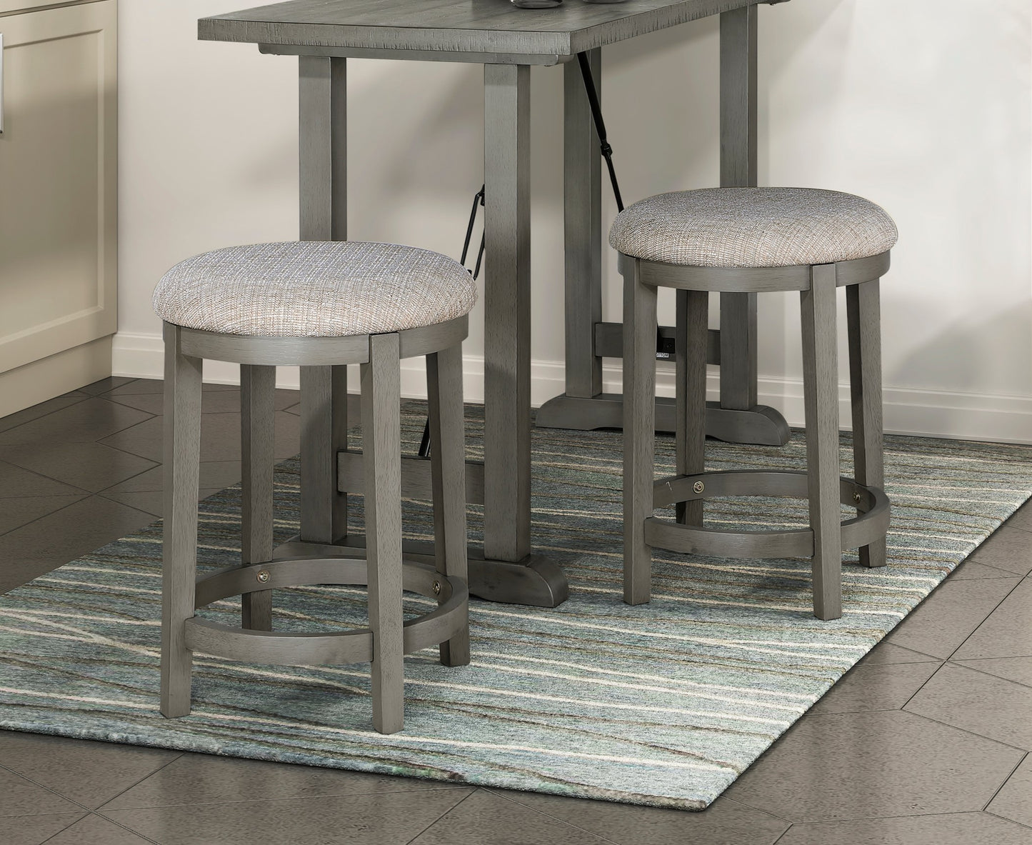 Davenport - Set of 2 - 25" Light Gray Foam Cushioned Counter Height Stools with Industrial Design