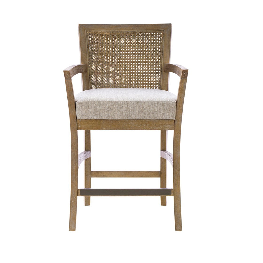 Diedra - Set of 2 - 26" Cream Counter Stools with Reclaimed Natural Cane Back and Upholstered Seat