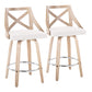 Shaniqua - Set of 2 - 26" Farmhouse Counter Stools with Cream Fabric, White-Washed Wood, Swivel, and Chrome Metal Footrest