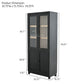 Style Tall Display Cabinet With Glass Doors For Collectibles - Black
