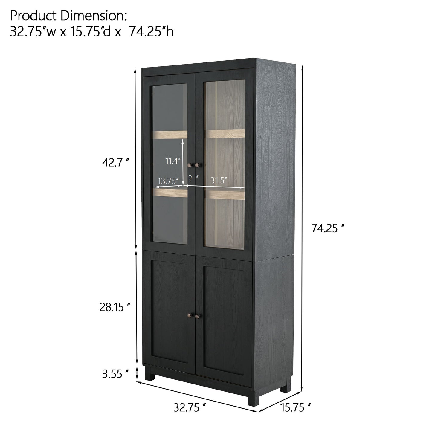 Style Tall Display Cabinet With Glass Doors For Collectibles - Black