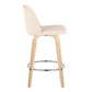 Tarian - Set of 2 - 24" Natural Wood & Cream Faux Leather Swivel Counter Stools with Chrome Footrest