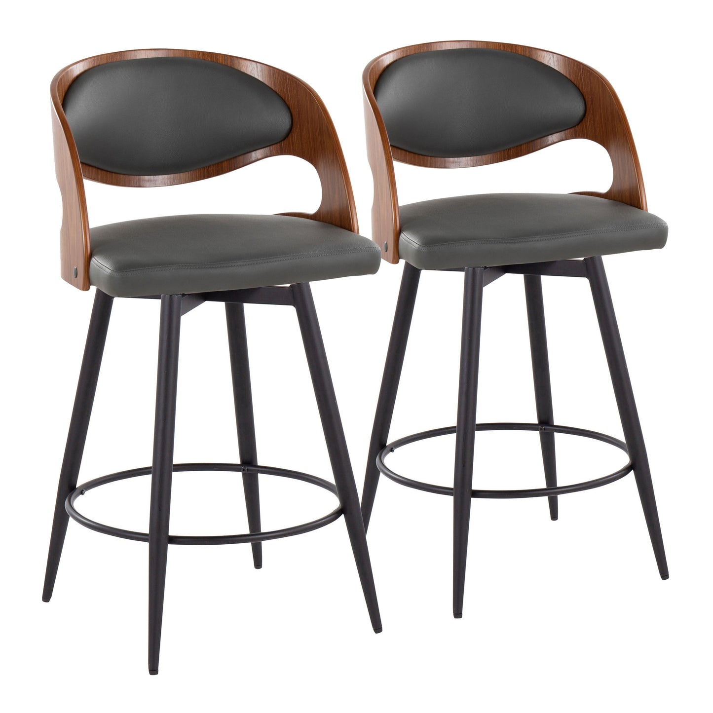 Lysyn - Set of 2 - 29" Black Titanium Swivel Bar Stools, Adjustable Stainless Steel Counter Chairs for Kitchen & Dining