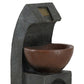 Sculptural Water Fountain With Bowl Basin, With Light And Pump, For Indoor And Outdoor - Brown / Black