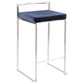 Lemox - Set of 3 - 26" Contemporary Stackable Counter Stools in Stainless Steel with Blue Velvet Cushion - 16" L x 17.5" W x 31" H