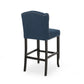 Vera - Set of 2 - 24" Navy Blue & Dark Brown Fabric Tufted Wingback Counter Stools with Nailhead Accents