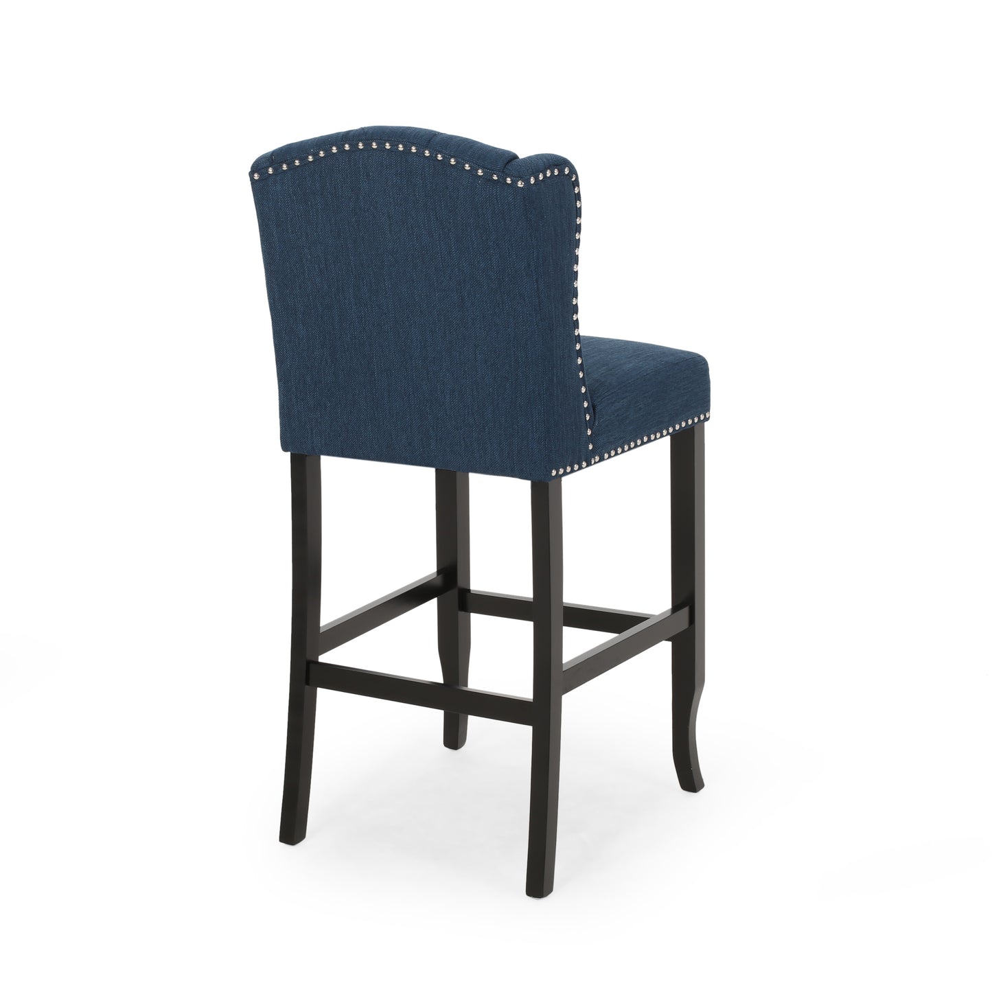 Vera - Set of 2 - 24" Navy Blue & Dark Brown Fabric Tufted Wingback Counter Stools with Nailhead Accents